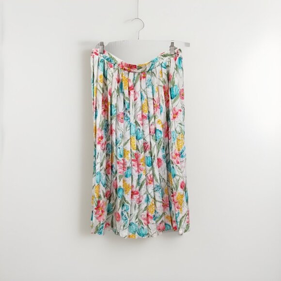Andrea Gayle Vtg Pleated Satin Floral Midi Skirt Size Small 1980s 80s Retro - Picture 1 of 5